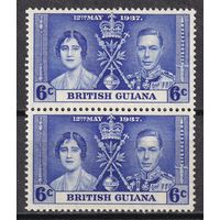 75.BrKS. Великобритания. Колонии.  Британская Гвиана. Коронация Георга VI и Елизаветы. 1937 г. 6C. Mi.#175. Пара. MNH.