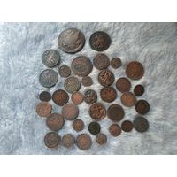 Сборный лот старинных медных монет, 35 штук одним лотом.