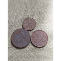 Распродажа - 1 грош 1933г.,2 гроша 1935г.,5 грошей 1923г.,Польша, Вторая Республика