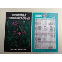 Карманный календарик. Природа Подмосковье. Смолка клейкая. 1990 год