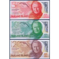 Фолклендские острова (Фолкленды), комплект 5 10 20 фунтов 2025 г. (A, король Карл III, одинаковые 2 цифры на конце номеров), UNC