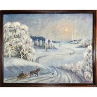 Белявский В.Н "Зима", картон, масло. Размер 54х70 см.