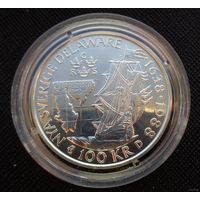 100 крон 1988 Швеция! Серебро 16 грамма 925 пробы 0,476 унции! 350 лет Шведской колонии в Делавере! ВОЗМОЖЕН ОБМЕН!
