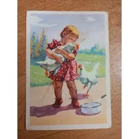 Девочка с петухом. Худ. Адрианова 1961 юная птичница