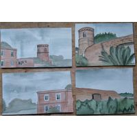 Щорсы. Акварель. Карандаш. Бумага. Студенческая работа. 4 шт. 14(16)Х 21(24) см. Цена за все.