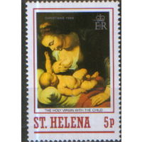 Марка из серии 1988г. Остров Святой Елены "Рождество. Питер Пауль Рубенс "Мадонна, кормящая Младенца" MNH