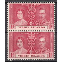 76.BrKS. Великобритания. Колонии.  Виргинские острова. Коронация Георга VI и Елизаветы. 1937 г. 1P. Mi.#69. Пара. MNH.