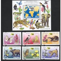 Польша 2001. Фауна. 6 марок Mi 3896-3901+Бл144