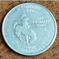 США 25 центов (квотер) 2007 г. P. Вайоминг.