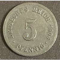 Монета 5 пфеннигов 1906 год. Германская империя.