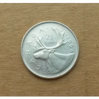 Канада, 25 центов 1968 г., серебро 0.500, выпуск 1968 года в 500-й пробе серебра