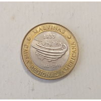 Аргентина 2 песо 2012 год биметалл 30 лет войне Аргентины против Великобритании за Мальвинские острова