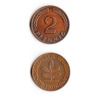 2 пфеннига Германия 1970 года(F)