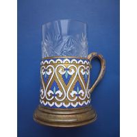 ПОДСТАКАННИК (ЭМАЛИ)+ХРУСТ.СТАКАН /ВИНТАЖ СССР/