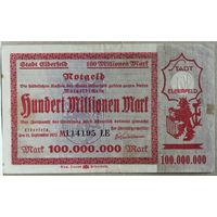 Германия 100000000 миллионов марок 1923 г Эльберфельд (Elberfeld) 1294n.8, В/З, тисненая печать, XF-, В/З