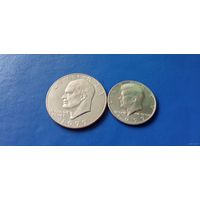 1 доллар и пол доллара 1977 год США D  Эйзенхауэр (Состояние на фото)