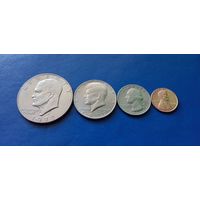 1 доллар,50,25 и 1 центы 1977 год США  Эйзенхауэр (Состояние на фото)