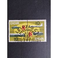 ГДР 1963 Полная серия марок в сцепке "Лейпцигская осенняя ярмарка" (спецгашение с клеем без наклеек) Mi.976-977 каталог 1.20 евро