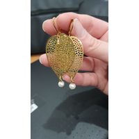 Серьги Физалис, ажурные в золоте с натуральным жемчугом. Лот С 1 РУБЛЯ! много лотов!