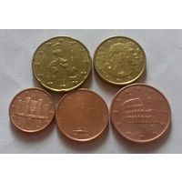 Набор евро монет Италия 2011 г. (1, 2, 5, 10, 20 евроцентов)