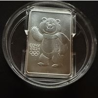 3 рубля 2012 г. Мишка. Сочи. Россия.  СЕРЕБРО 999 пр. УНЦИЯ.
