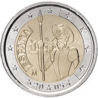 2 евро 2005 Испания Дон Кихот UNC из ролла