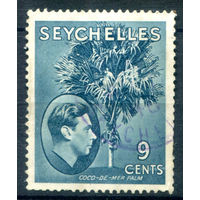 Британские колонии - Сейшелы - 1938/49г. - король Георг VI, ландшафты, пальмы, 9 с - 1 марка - гашёная [Mi 127]. #3-WB-88-A-1