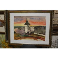 Драненко Н.А. авторская работа "Храм" размер по раме 40Х50, картон, смешанная техника, оформлена, паспарту