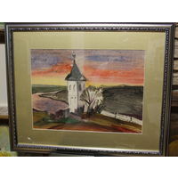 Драненко Н.А. авторская работа "Храм" размер по раме 40Х50, картон, смешанная техника, оформлена, паспарту