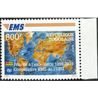 Того  2019  История почты. UPU EMS . Карта мира. Совместный выпуск.