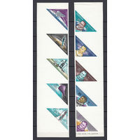 Космос. Американские астронавты. Иордания. 1964. 2 сцепки из 5-ти марок с белыми купонами б/з. Michel N 427-436 (50,0 е)