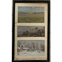 Бржозовский Г.Ф .Этюды "Волковичи.Берег озера Свитязь.Нарочь" .Картон, масло. Размер 62,5х37,5 см.