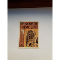 Нотгельд 10 пфеннигов 1922 год. Фридланд. Веймарская республика. Рейтергельды