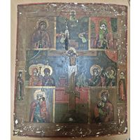 Икона Распятие Господне, многочастная, старинная, размер 35х30 см