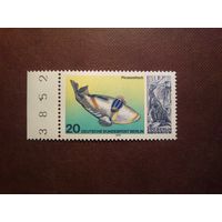 Германия .Западный Берлин 1977 г.Рыба-триггер Пикассо,семейства спинороговых с уникальным узором, напоминающим картину./19а/.