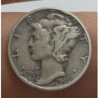 10 центов или 1 дайм 1945г США,серебро 0.900