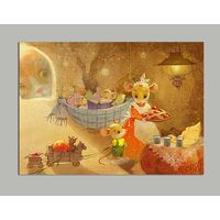 Открытка. Животные. Мышкин домик. Мама мышка. Урожай. Котик. Художник Ек. Бабок (чистая)