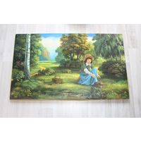 Картина маслом на холсте "Девочка на лесной поляне", на деревянной раме.