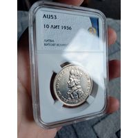 10 литов 1936г. AU53 в слабе ННР. Витовт.