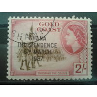Золотой берег, колония Англии, 1957. Стандарт. Королева Елизавета II, 2Sh. Надпечатка