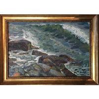 Крохалев П.С (Крохолев) Море и камни,1971 г. К/М. 34х50 см; с рамой - 43х59 см.
