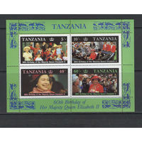 Танзания 1986** 60 День рождения Её Величества Королевы Елизаветы Второй  Сувенирный Блок