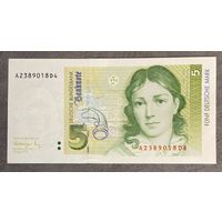 Банкнота 5 марок 1991 год. ФРГ. С рубля без МЦ. НЕ БЫЛА В ОБОРОТЕ.