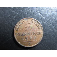 Германия. 2 пфеннига.1868. С 20 копеек. Распродажа коллекции. Смотрите другие лоты.