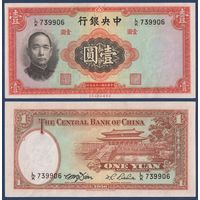 Китай, 1 юань 1936 г, P-216d (LK, Сунь Ятсен, дворец Китая в Пекине), UNC