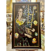 Кищенко А.М;Нар.худ;140/80см;1981г;х/м;"Девушка с цветами", 1981г. Холст, масло. Размер 140х80 см.