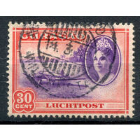 Нидерландские колонии - Кюрасао - 1942г. - ландшафты, авиация, королева Вильгельмина, авиапочта, 30 с - 1 марка - гашёная [Mi 187]. #3-WB-73-A-1