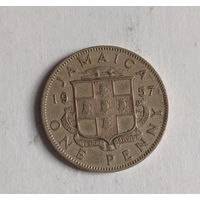 Ямайка 1 пенни 1957 год королева Елизавета II колония Британии
