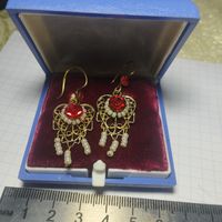 Серьги винтаж аллюминий позолота, филигрань бусины бисер, стеклянные вставки, клеймо качества СТЮ 2Ц