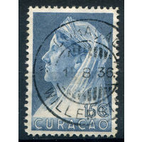 Нидерландские колонии - Кюрасао - 1936/39г. - королева Вильгельмина, печать Кюрасао, 15 с - 1 марка - гашёная [Mi 151]. #3-WB-89-A-1